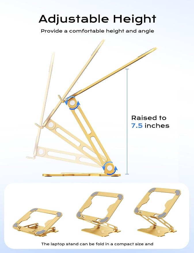 Adjustable Laptop Stand for Desk, Metal Foldable Laptop Riser, Portable Laptop - Image 3