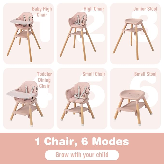 BABY JOY Baby High Chair, 6 in 1 Convertible Wooden High Chair - Image 2
