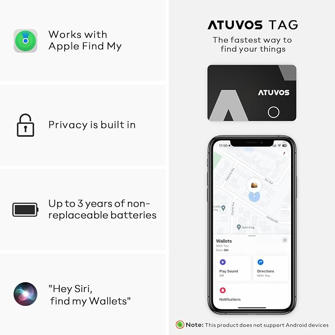 ATUVOS Wallet Tracker Finder Card, Ultra-Thin 1.6mm & 3-Year Battery, Smart - Image 2