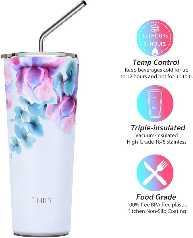 THILY Stainless Steel Vacuum Insulated Tumbler 26 oz Triple-Insulated Travel Mug - Image 3