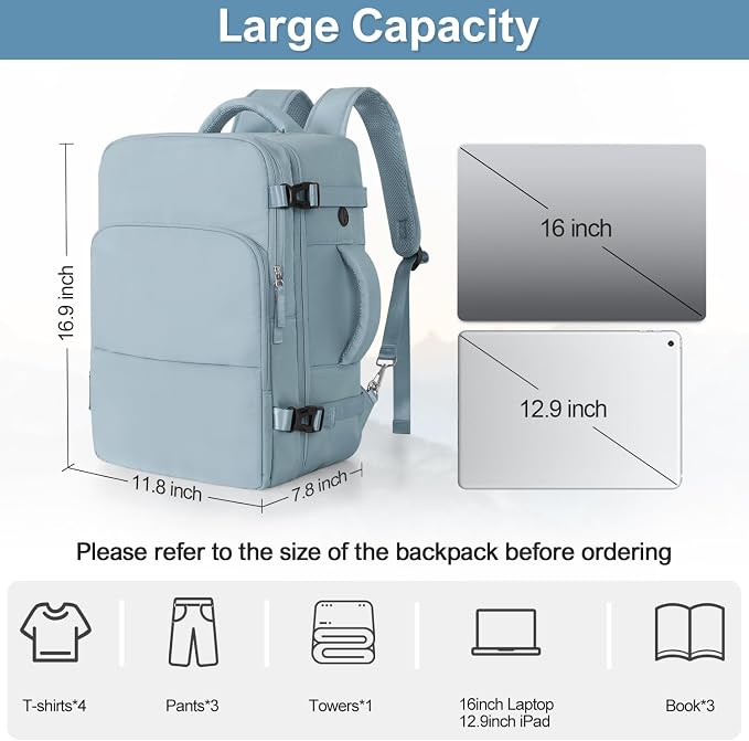 Travel laptop Backpack for Women, Personal Item Size Flight Approved, 16 Inch - Image 8