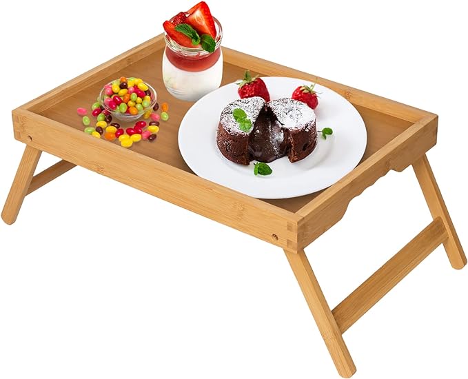 Artmeer Bed Tray Table with Folding Legs, Bamboo Breakfast in Bed by Artmeer