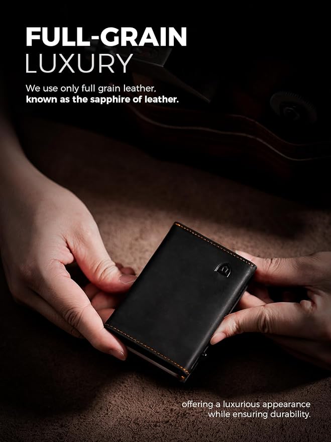 LORZOR Wallet for Men with Metal Card Holder, Pop Up Wallet, Finest Full Grain - Image 3