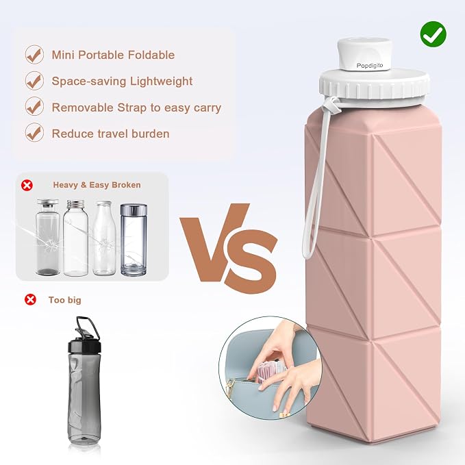 4pack Collapsible Water Bottles, 20.6oz Foldable Water Bottle BPA Free Reusable - Image 5