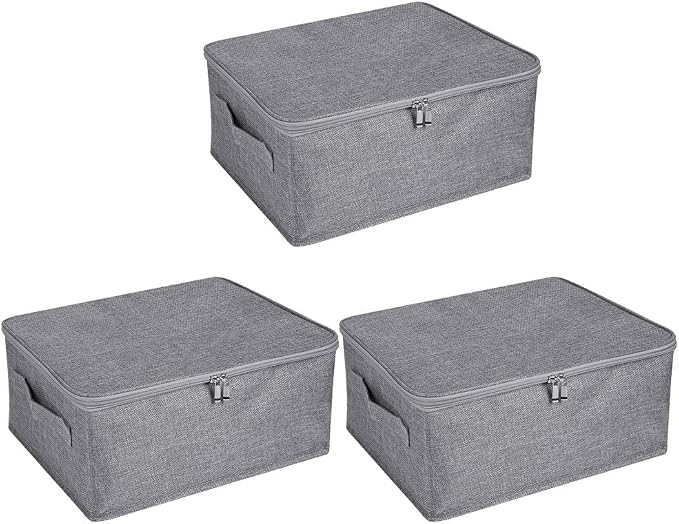ANMINY 3PCS Storage Bins with Zipper Lids 13 Qt Lidded Fabric Storage Boxes by ANMINY