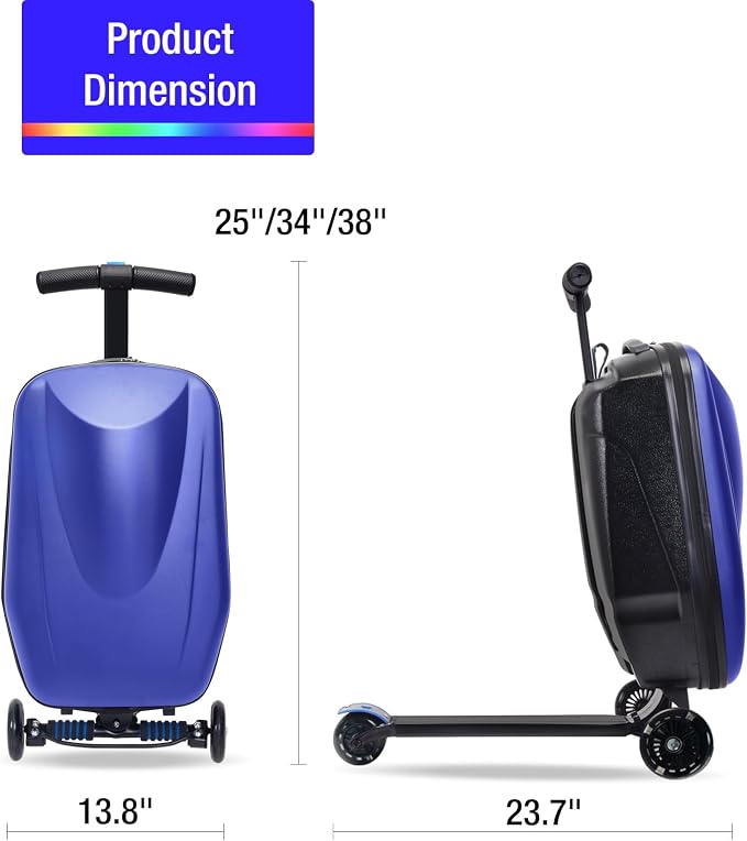 20" Scooter Suitcase for Kids, 2-in-1 Ride On Luggage - Image 8