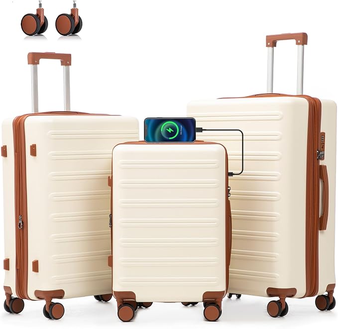 luggage sets 3 Piece with Spinner Wheel, 100% PC Material Lightweight Durable by Xurwiin