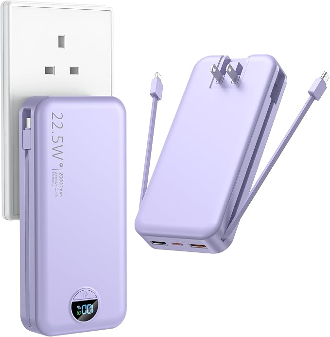 Portable Charger with Wall Plug, 20000mAh USB C Power Bank Fast Charging by Ffnpua