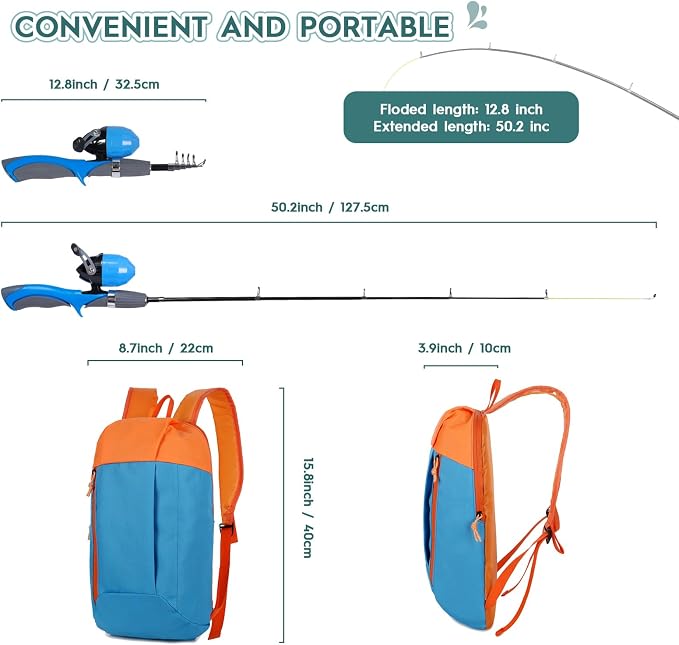 Urban Deco Kids Fishing Pole Kit 2 Pack, Portable Telescopic Kids Fishing Rod - Image 2