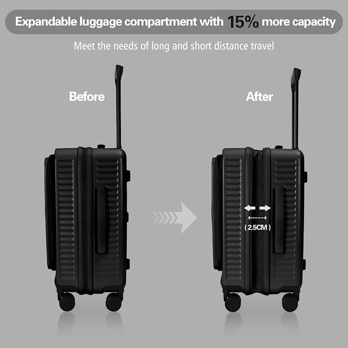 20 Inch Luggage with Spinner Wheels, Expandable Front Opening Suitcase 100% PC - Image 4