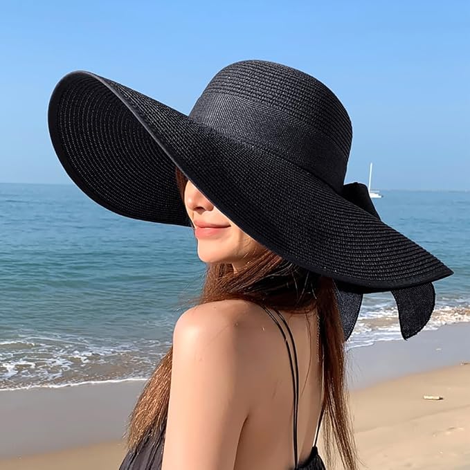 DRESHOW Beach Hats for Women Big Straw Wide Brim Summer Hat Floppy Foldable - Image 5