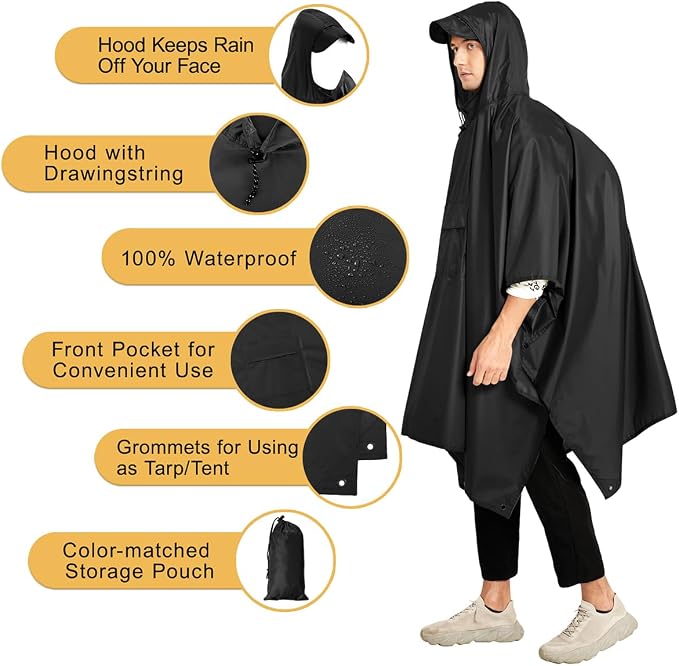 salamra Hooded Rain Poncho Waterproof Raincoat Jacket - Image 3