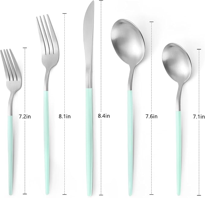 Matte Green Silver Silverware Set, 20-Piece Stainless Steel Flatware Set - Image 2