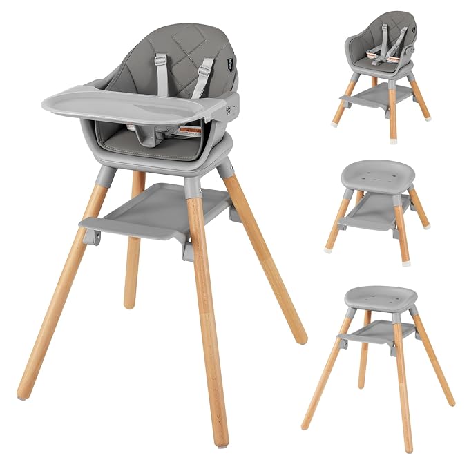 BABY JOY Baby High Chair, 6 in 1 Convertible Wooden Highchair by BABYJOY