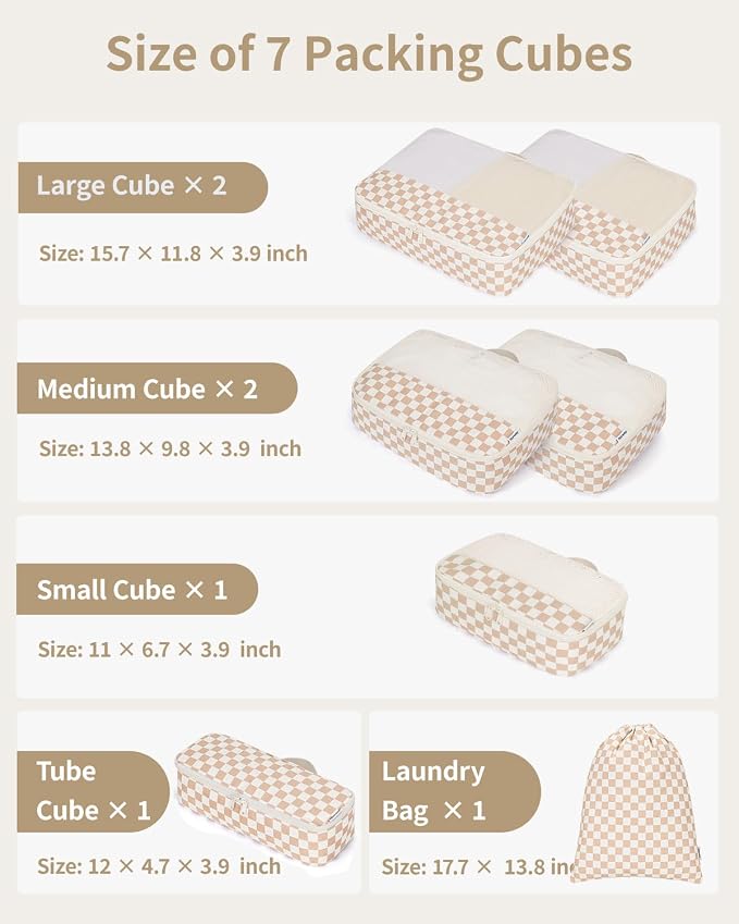 Narwey 7 Set Checkered Packing Cubes - Image 3