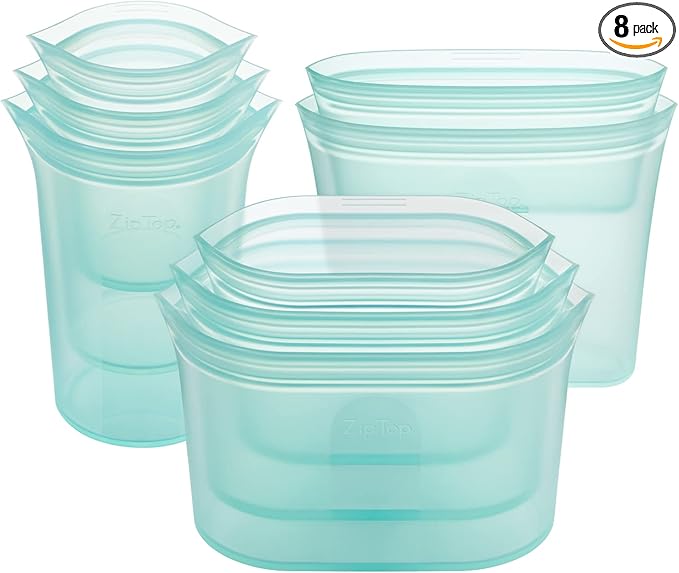 Zip Top Reusable Food Storage Bags | Full Set of 8 | Silicone Meal Prep by ZipTop
