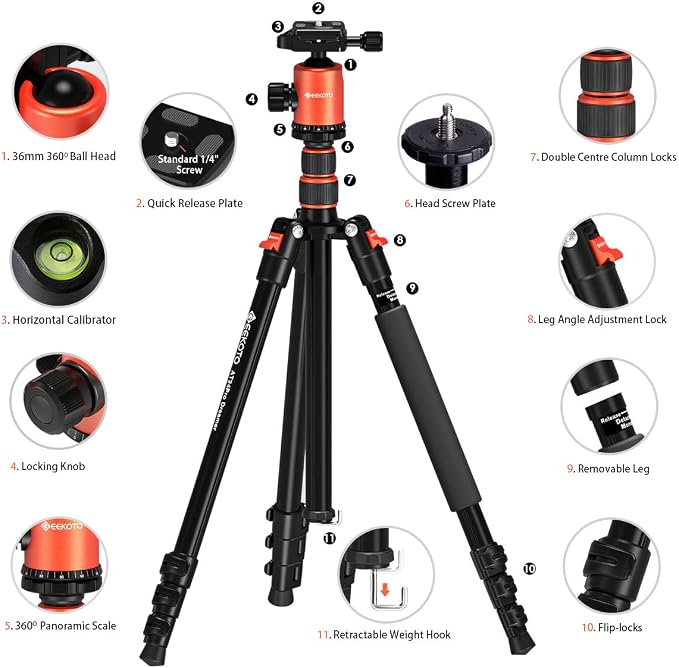 GEEKOTO 77’’ Tripod, Camera Tripod - Image 7
