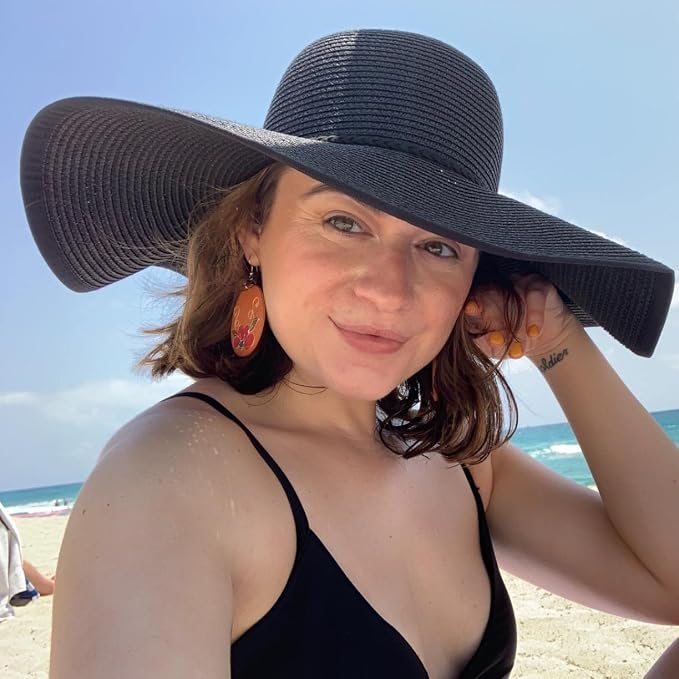 DRESHOW Beach Hats for Women Big Straw Wide Brim Summer Hat Floppy Foldable - Image 7