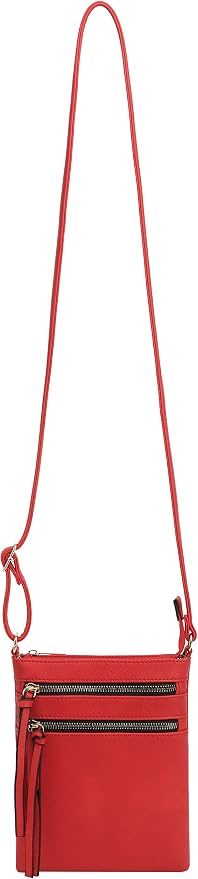 DELUXITY | Red Crossbody Bag | Women's Fashion Multi-Pocket Double Zipper Purse - Image 5
