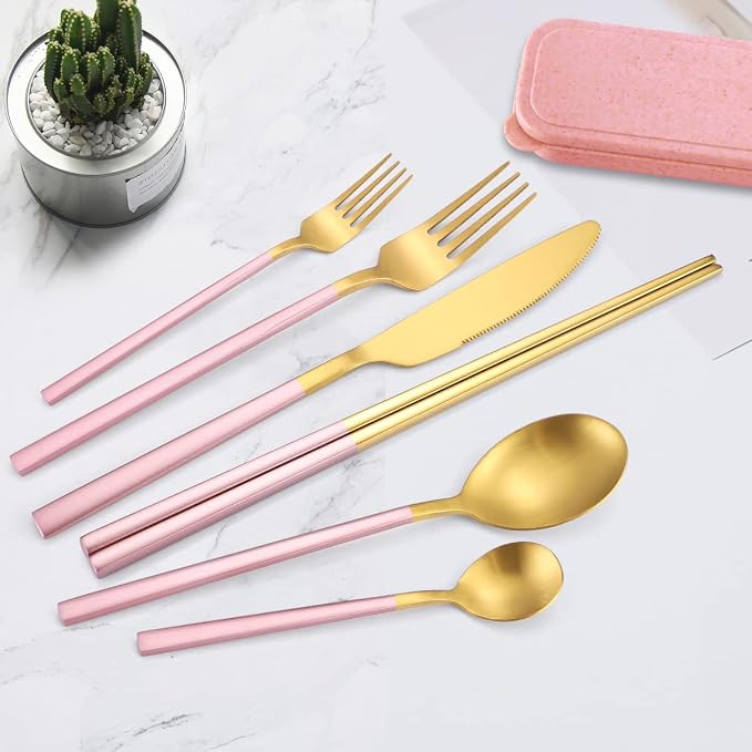 AARAINBOW 6 Pieces Stainless Steel Flatware Set Portable Reusable Cutlery Set - Image 8