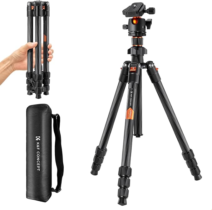 K&F Concept 64" Carbon Fiber Camera Tripod, Lightweight Travel Tripod by KFCONCEPT