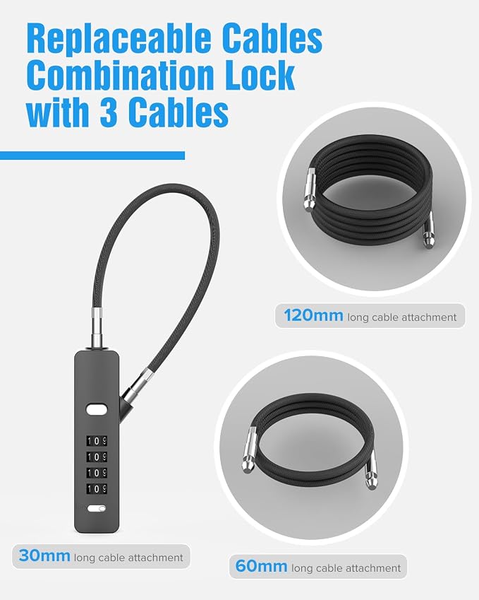 Combination Lock, 4-Digit Steel Cable Locks - Image 3