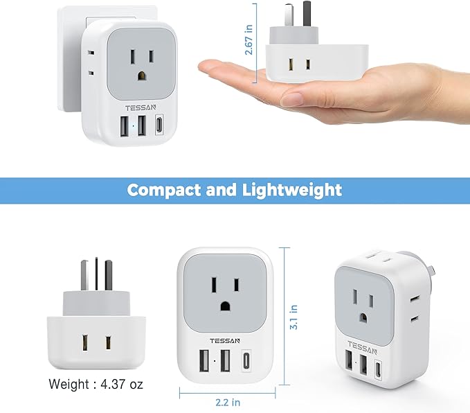 Australia Plug Adapter, TESSAN Australian Power Adaptor - Image 5
