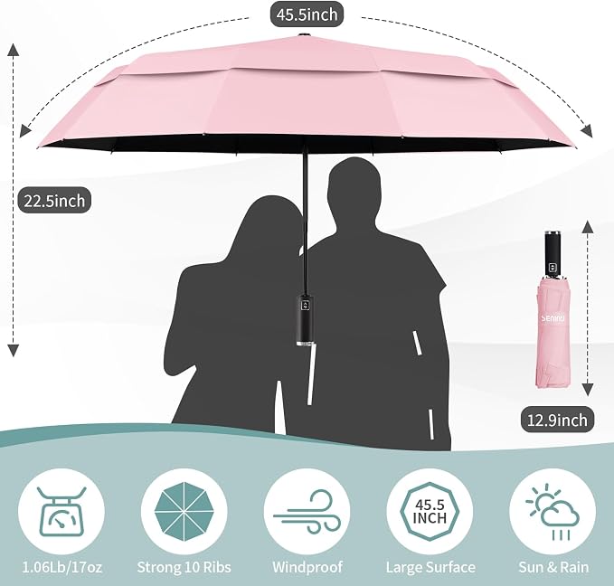 Seniny Windproof Travel Umbrella, Double Vented Canopy Large Umbrellas - Image 2