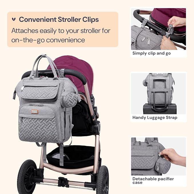 BabbleRoo Diaper Bag Backpack, Unisex Stylish Travel Back Pack Nappy Changing - Image 6