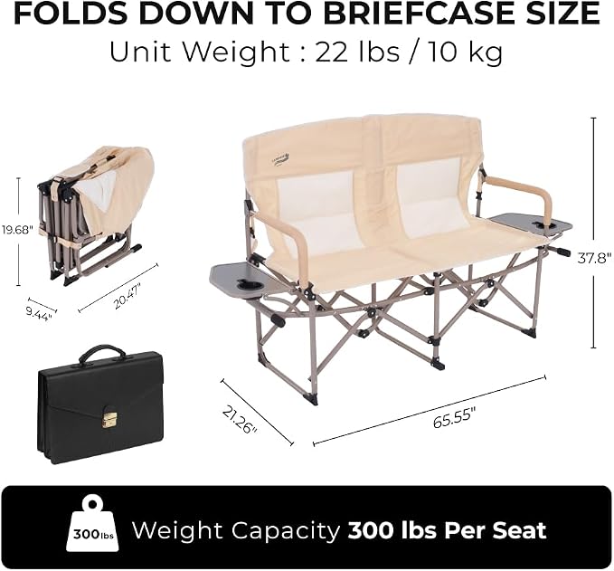 Oversized Double Portable Folding Director’s Loveseat Chair - Image 8