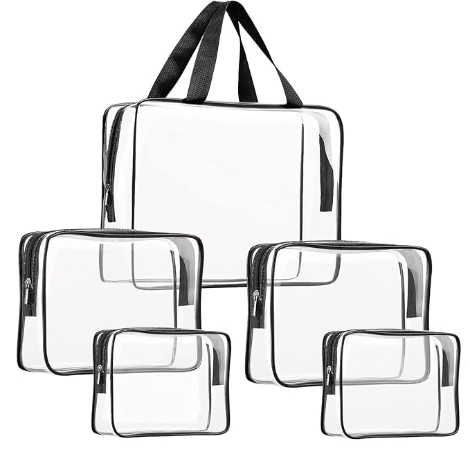 5Pcs Crystal Clear PVC Travel Toiletry Bag Kit by ROYBENS