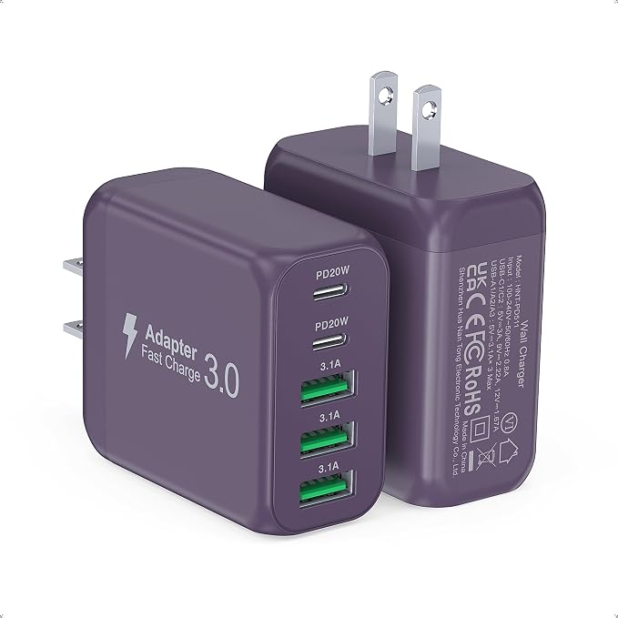 50W 2-Pack USB C Wall Charger Block, 5-Port C Charger Fast Charging Block PD by CSODINCE