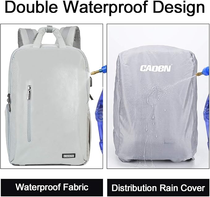 CADeN Camera Backpack w/ 15.6" Laptop Compartment, USB Charge Port, Tripod - Image 8