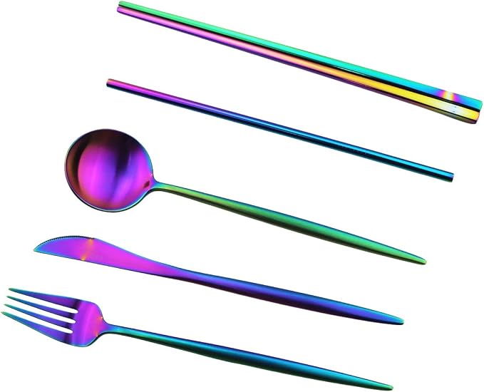 Gugrida Luxury Rainbow Matte Portable 18/10 Stainless Steel Travel Flatware - Image 2