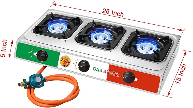 Vivicreate 3 Burner Propane Gas Stove 30000 BTU Stainless Steel Cooktop - Image 2