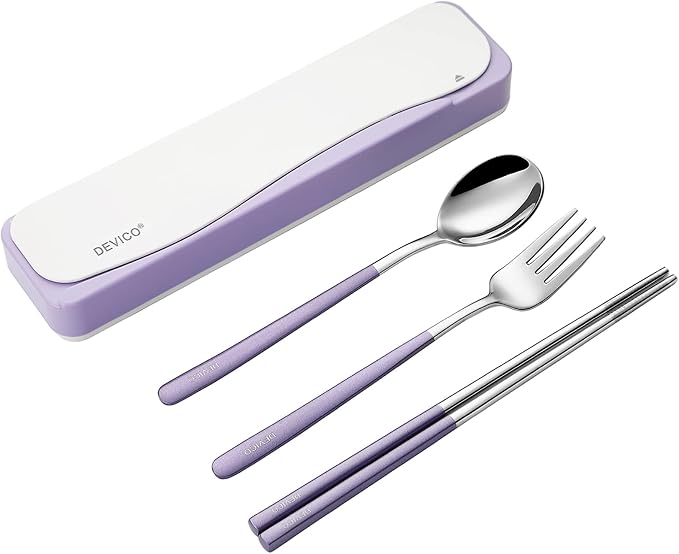 DEVICO Travel Utensils With Case, 18/8 Stainless Steel Camping Utensils by DEVICO