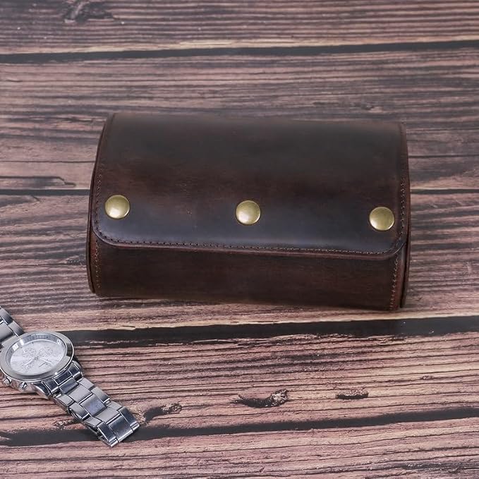 Genuine Leather Watch Roll Travel Case, 2 Slots Vintage Full Grain Leather - Image 5