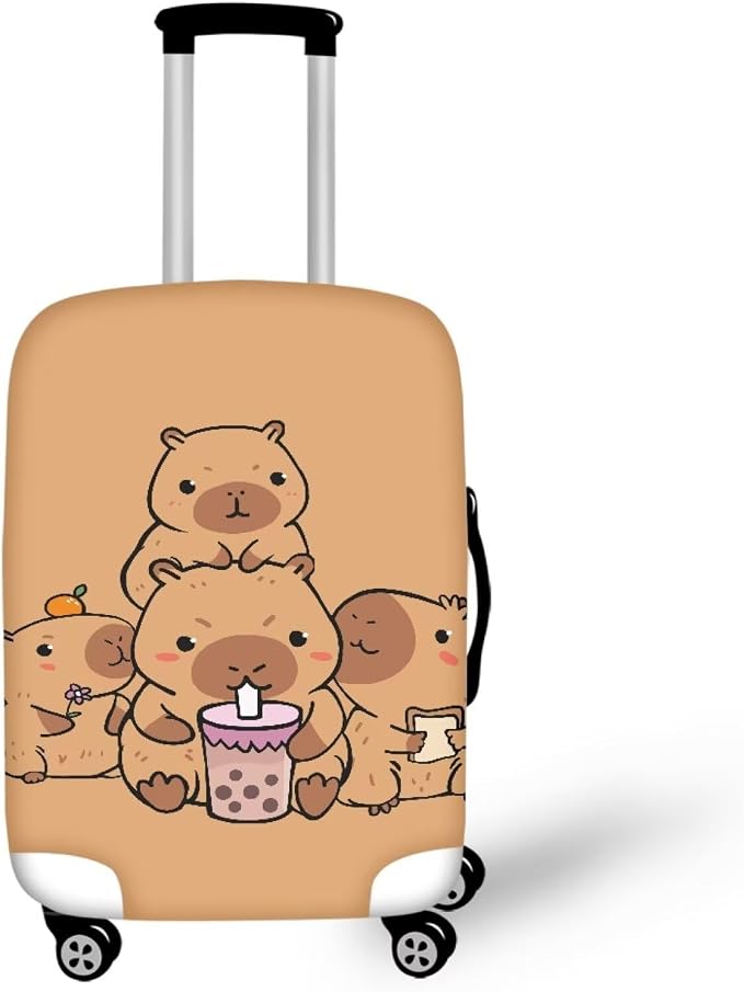 Milk Tea Capybara Luggage Cover Fit 22-25 Inch Universal Thickness Suitcase by Dremagia