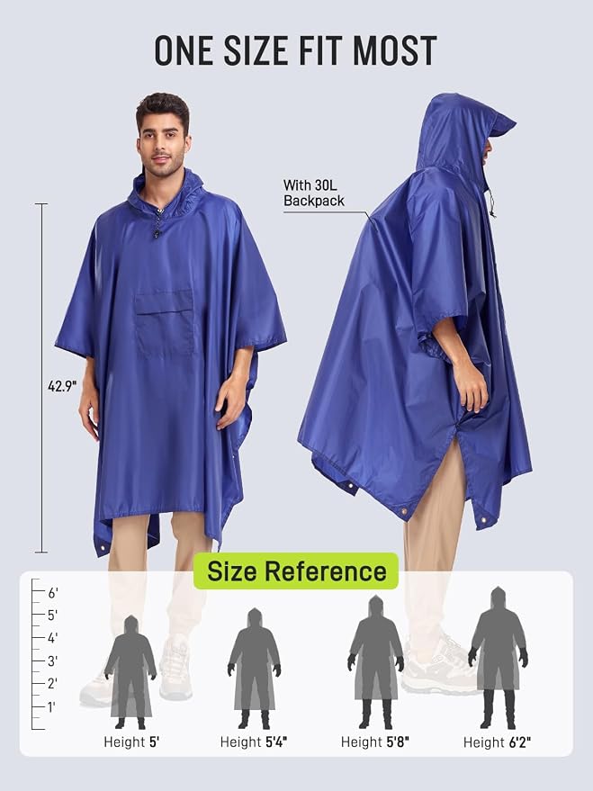 SaphiRose Extra Thick Hooded Rain Poncho Double Layer Waterproof Raincoat Jacket - Image 3