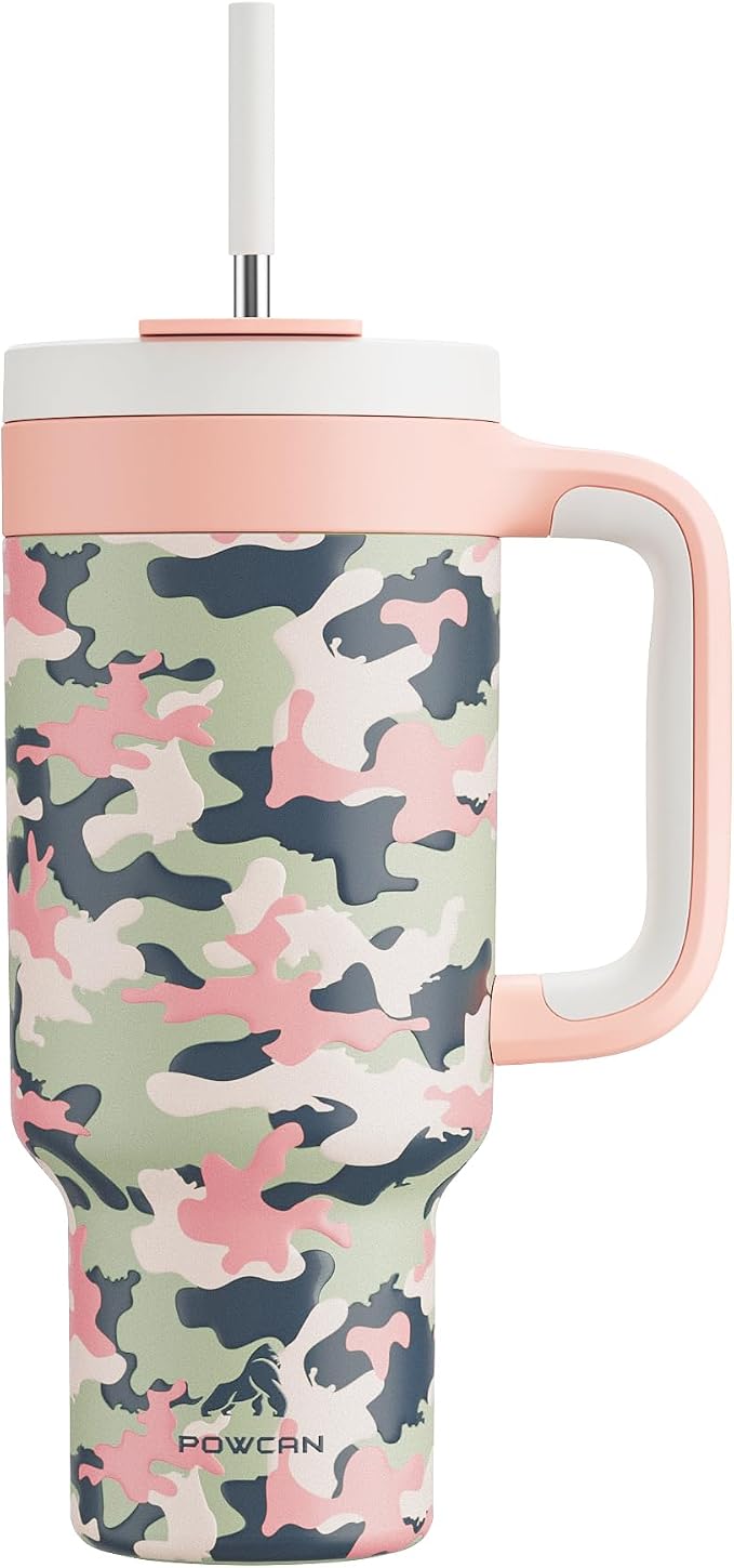 40 oz Camo Tumbler with Handle, 2-in-1 Straw and Sip Lid, Dishwasher Safe by POWCAN