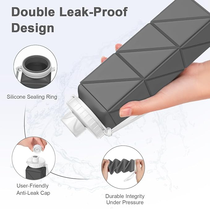 4pack Collapsible Water Bottles, 20.6oz Foldable Water Bottle BPA Free Reusable - Image 4