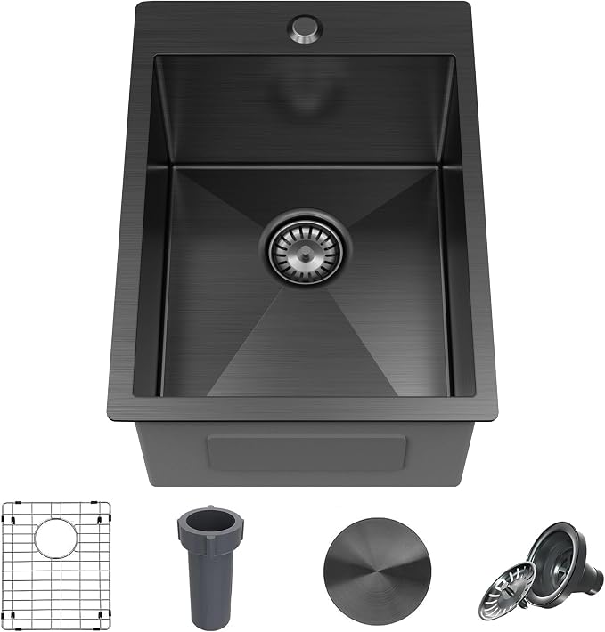 15 x 20 Inch Black Drop In Kitchen Sink by Kadorer