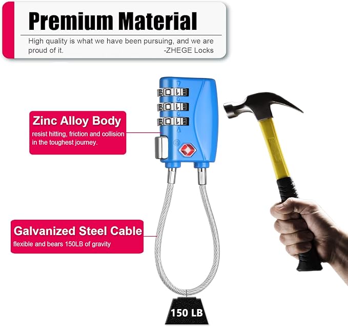 ZHEGE TSA Cable Luggage Lock 3 Digit Combination Padlock - Image 4