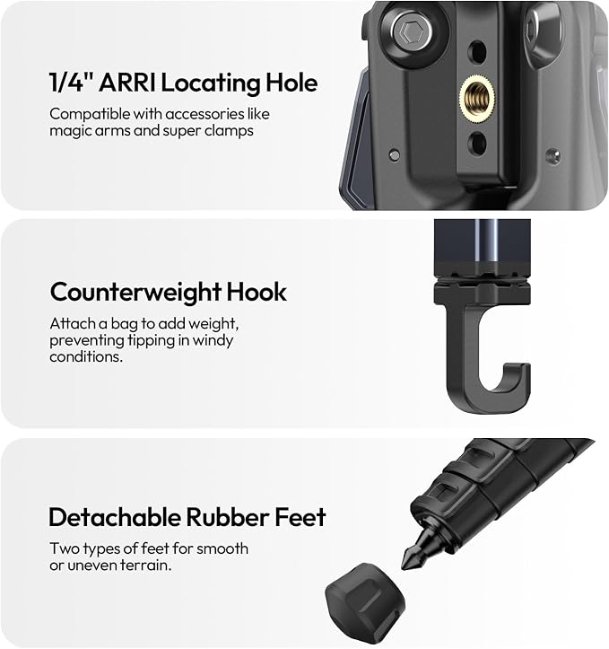 ULANZI Ombra ⅡCamera Tripod 61.5 Inch, 360° Ball Head Travel Tripod Stand - Image 7