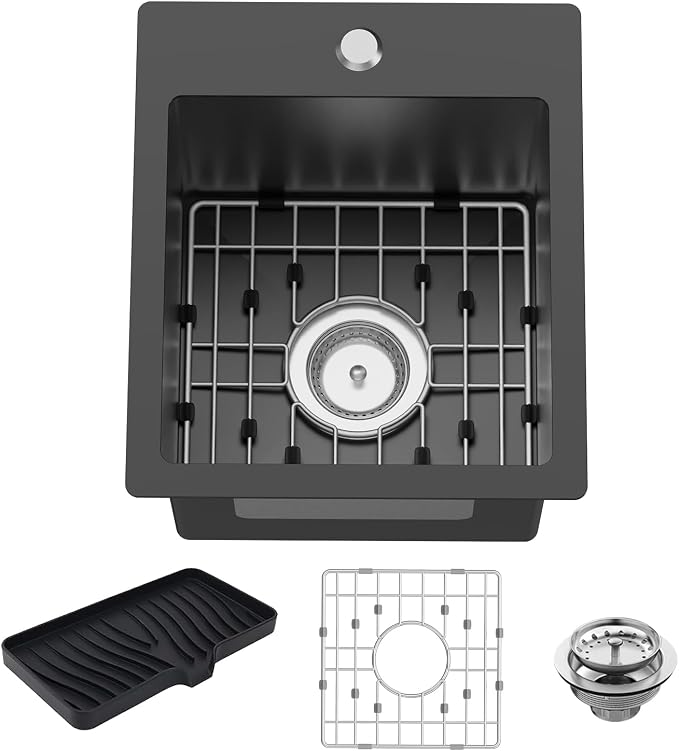 Small Black Kitchen Sink, 13x15 Inch Stainless Steel Drop In Topmount Kitchen by FAUENPEEY