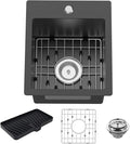 Small Black Kitchen Sink, 13x15 Inch Stainless Steel Drop In Topmount Kitchen by FAUENPEEY