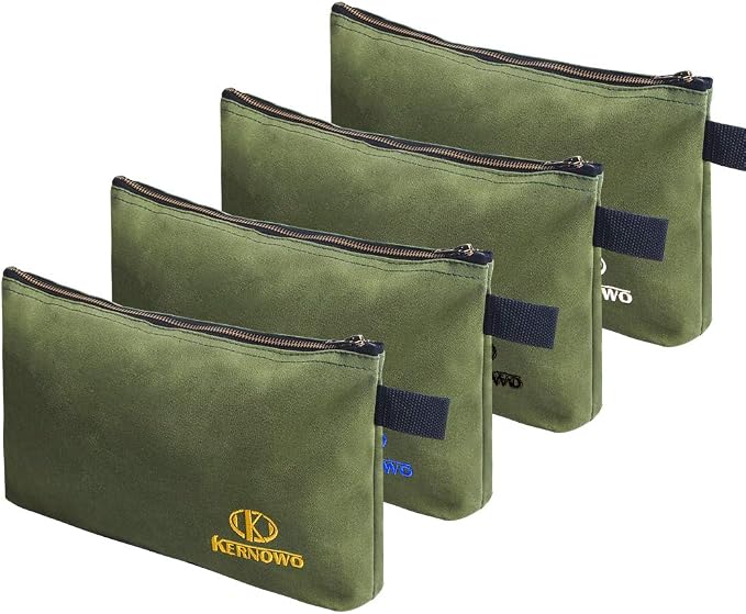 KERNOWO 4 Pack Upgrade Zipper Canvas Tool Pouch, 20 oz Heavy Duty Tool Bag by KERNOWO