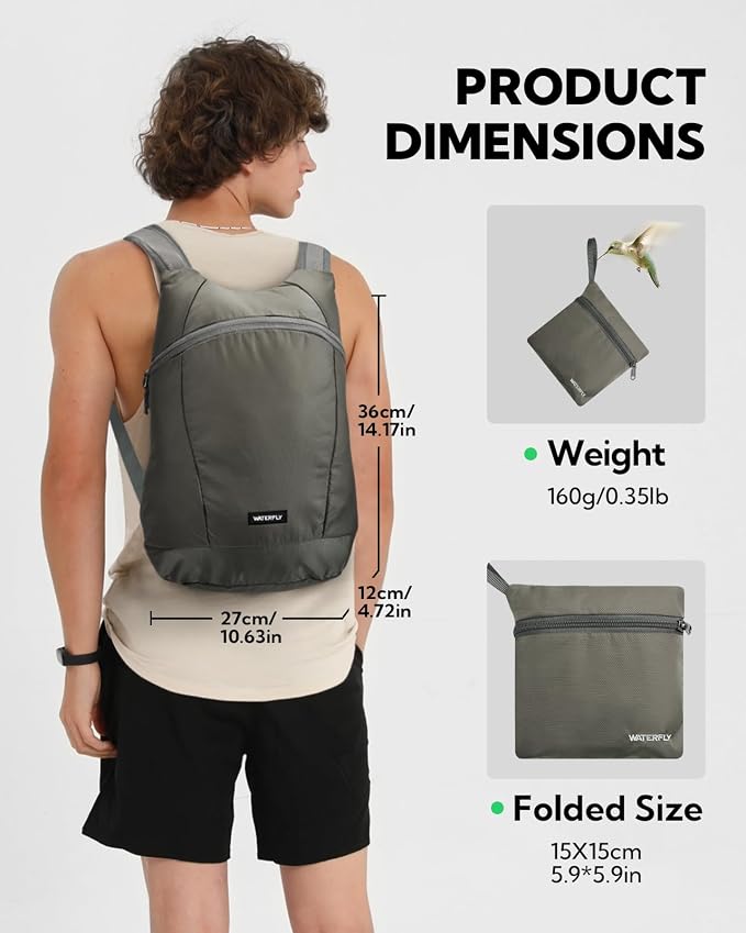 WATERFLY Foldable Lightweight Hiking Backpack: 15L Packable Traveling Daypack - Image 2