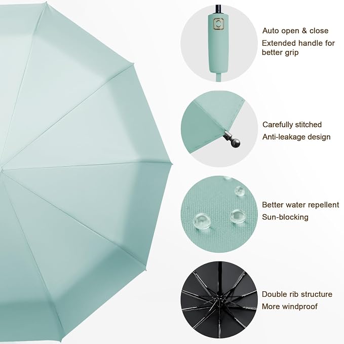 2-Pack Windproof, Waterproof, UV-Blocking Portable Travel Umbrella, Compact Sun - Image 5