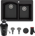 KRAUS Forteza™ 33” Dual Mount 60/40 Double Bowl Granite Kitchen Sink in Black by KRAUS